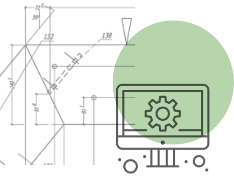 Ein farbiges Icon mit Computer und einem Projekt am Bildschirm